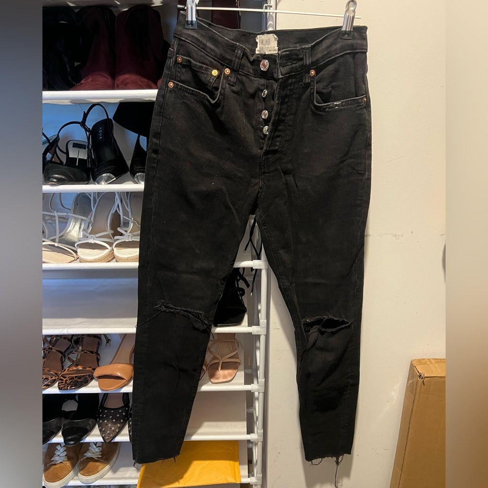 We The Free Black Distressed Ankle Jeans